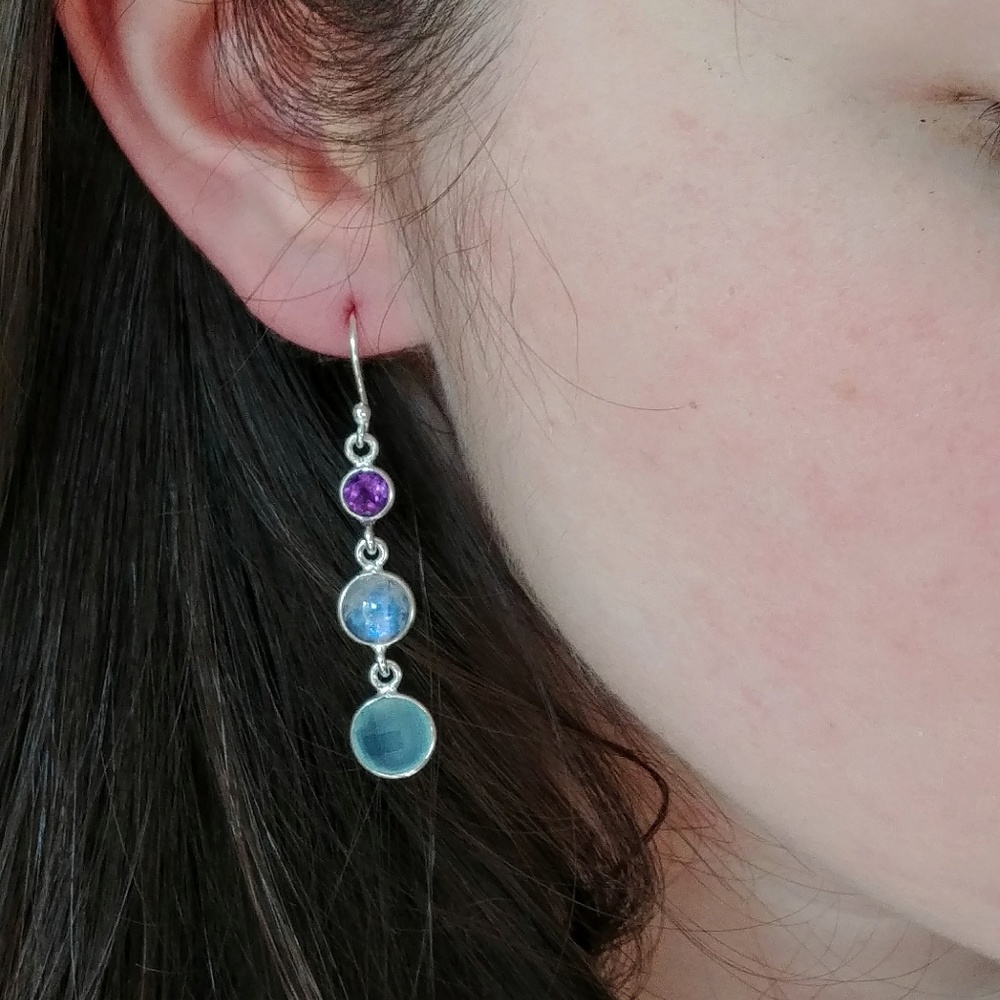 Amethyst Chalcedony & Moonstone Earrings - Picture 4 of 4